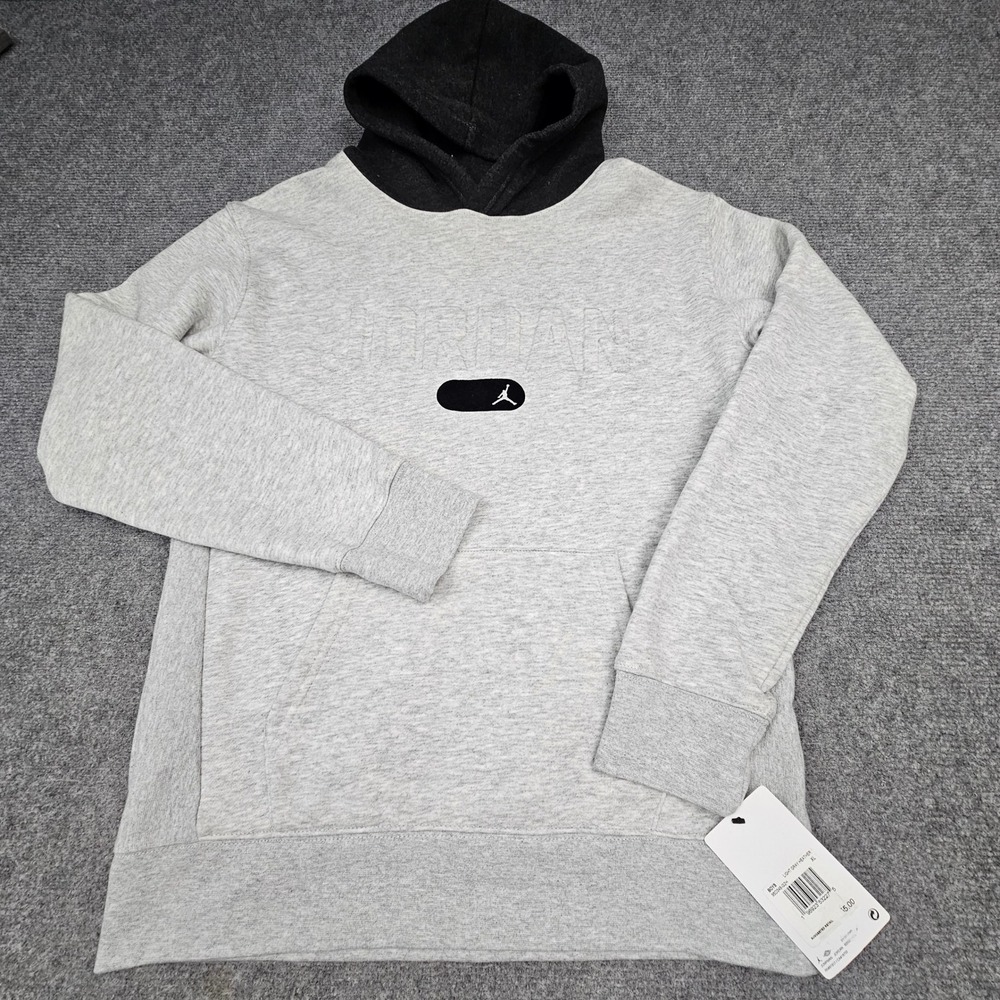 Jordan Boys Hoodie Pullover Embossed Logo Fleece Light Gray Heather XL